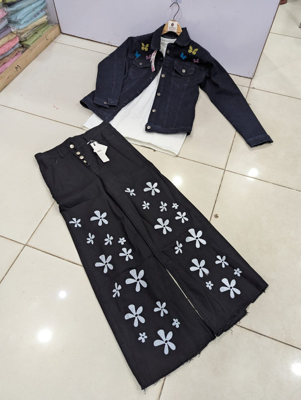 Western jacket jeans and tshirts Embroidery Trendy Jacket, Fancy Buttons, Pockets Baggy, Bell Bottom, Flappers Styles Pants*